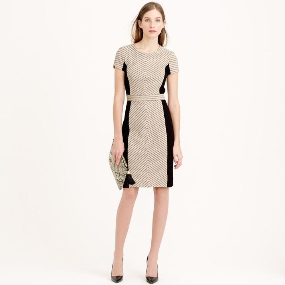 J. Crew Black and Cream Chevron Dress